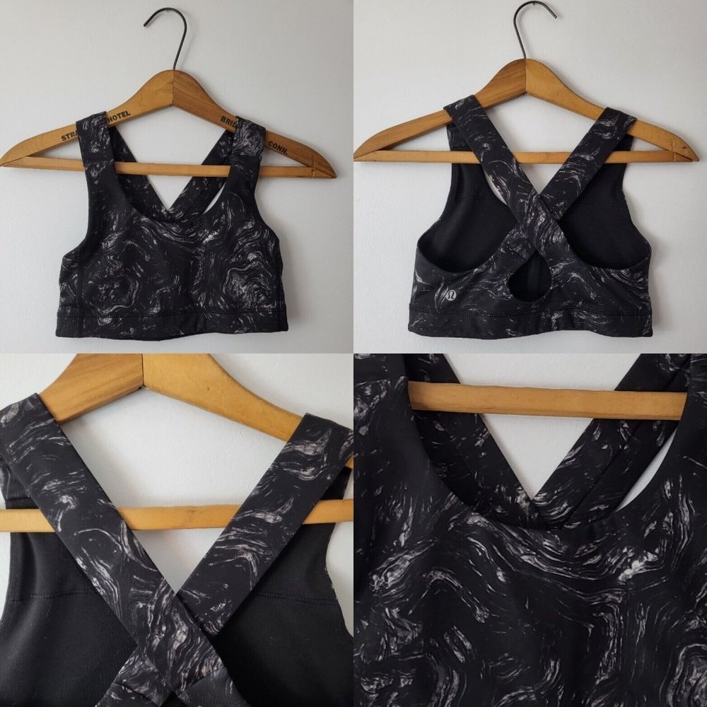 EUC Lululemon Athletica Blue Black Athletic Sports Bra Crisscross Back Size XXS